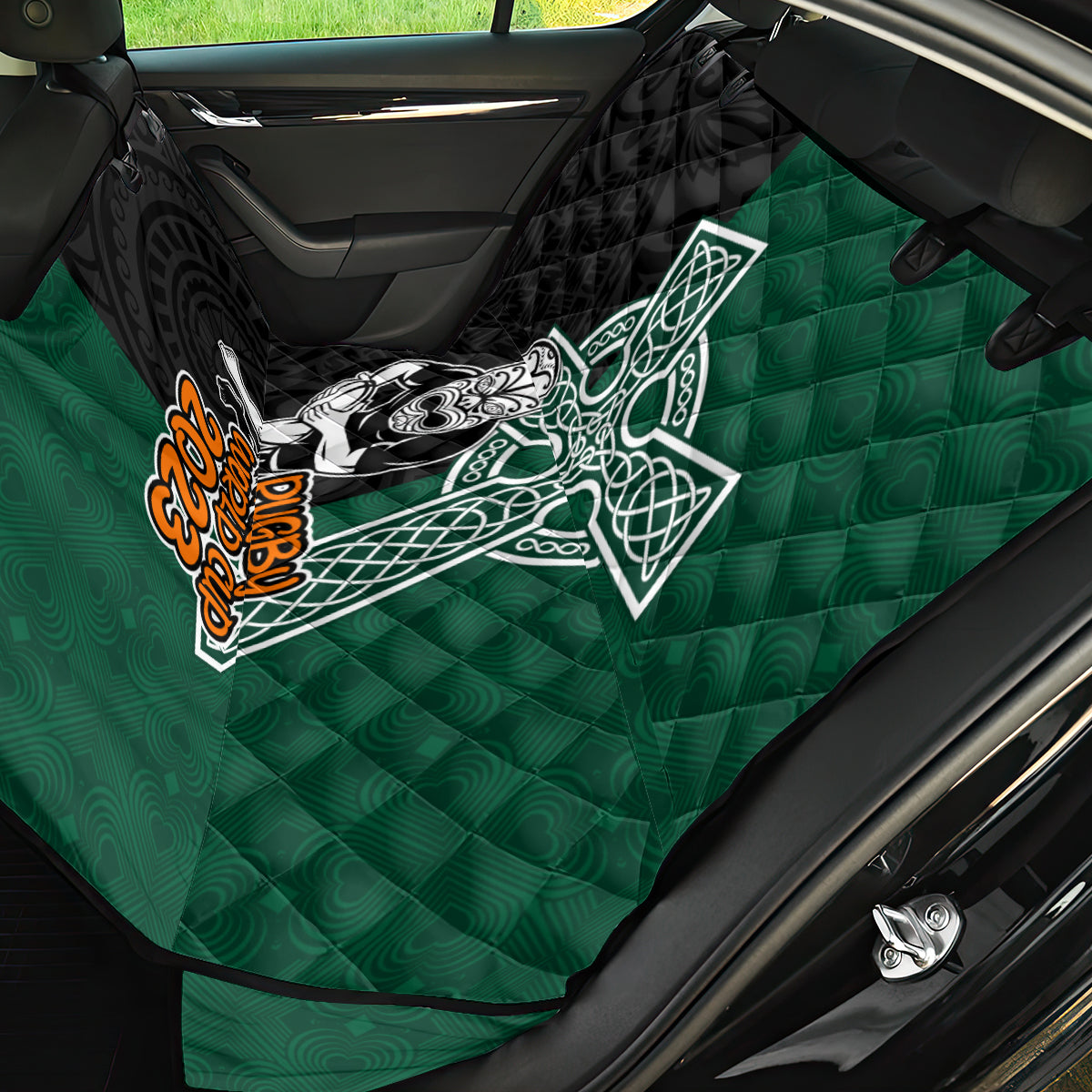 New Zealand Ireland Rugby Back Car Seat Cover Warrior Black Fern and Shamrocks World Cup 2023 LT9 - Wonder Print Shop