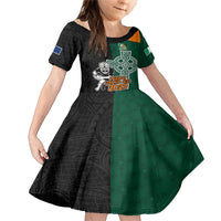 New Zealand Ireland Rugby Family Matching Mermaid Dress and Hawaiian Shirt Warrior Black Fern and Shamrocks World Cup 2023 LT9 - Wonder Print Shop