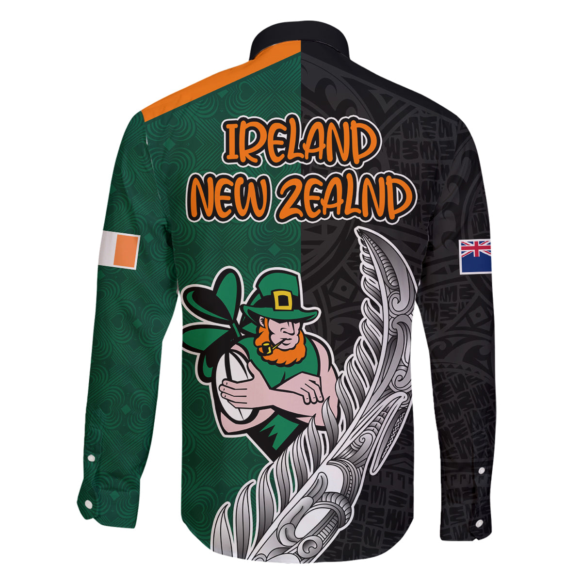 New Zealand Ireland Rugby Family Matching Mermaid Dress and Hawaiian Shirt Warrior Black Fern and Shamrocks World Cup 2023 LT9 - Wonder Print Shop