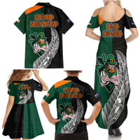 New Zealand Ireland Rugby Family Matching Summer Maxi Dress and Hawaiian Shirt Warrior Black Fern and Shamrocks World Cup 2023 - Wonder Print Shop