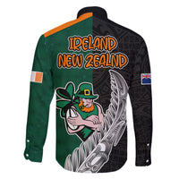 New Zealand Ireland Rugby Family Matching Tank Maxi Dress and Hawaiian Shirt Warrior Black Fern and Shamrocks World Cup 2023 - Wonder Print Shop