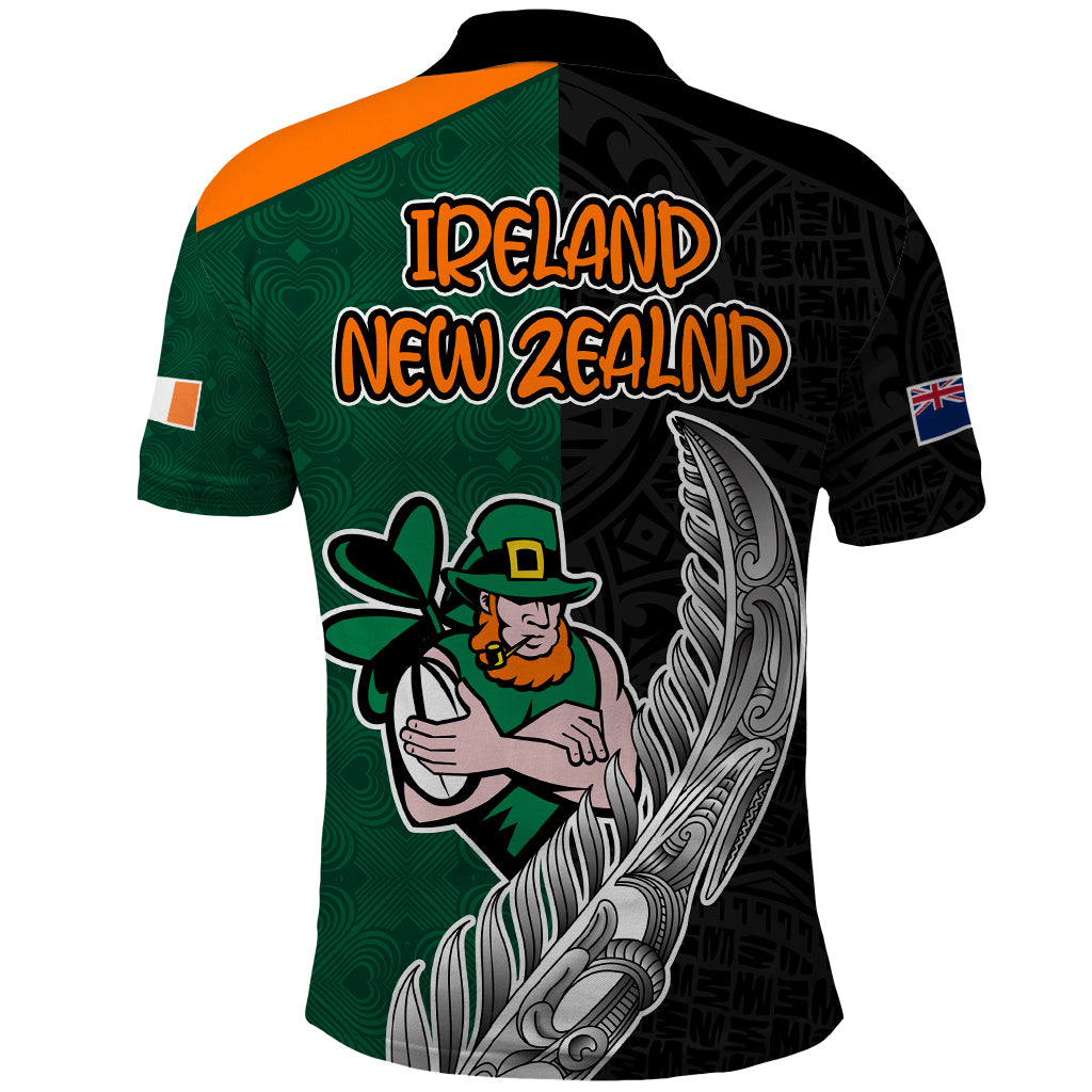 New Zealand Ireland Rugby Polo Shirt Warrior Black Fern and Shamrocks World Cup 2023 - Wonder Print Shop