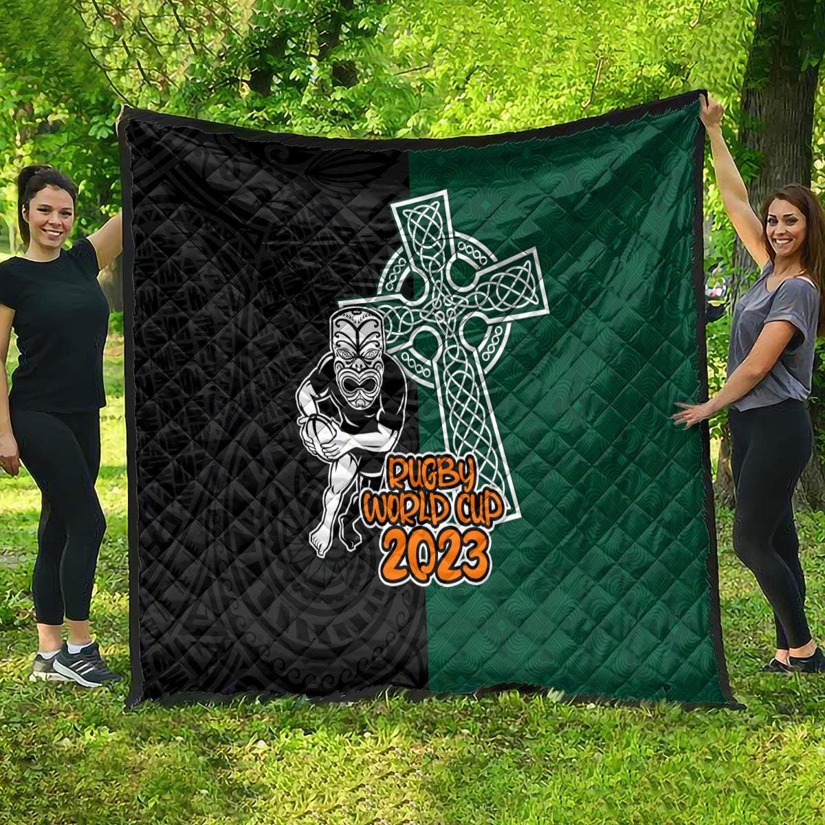 New Zealand Ireland Rugby Quilt Warrior Black Fern and Shamrocks World Cup 2023 - Wonder Print Shop