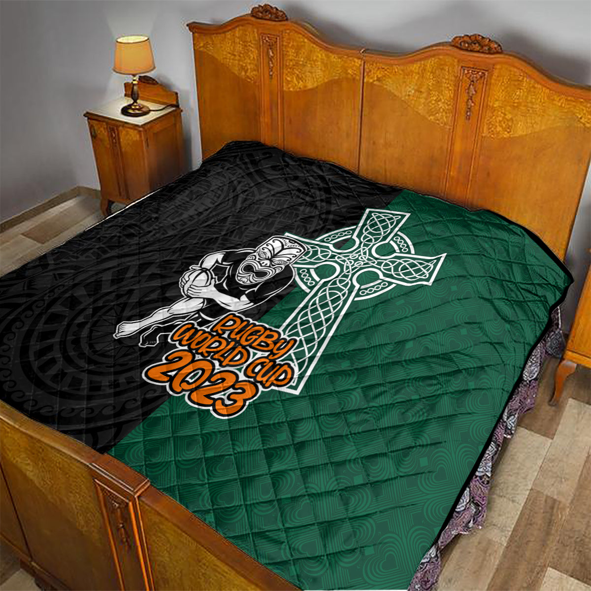 New Zealand Ireland Rugby Quilt Warrior Black Fern and Shamrocks World Cup 2023 - Wonder Print Shop