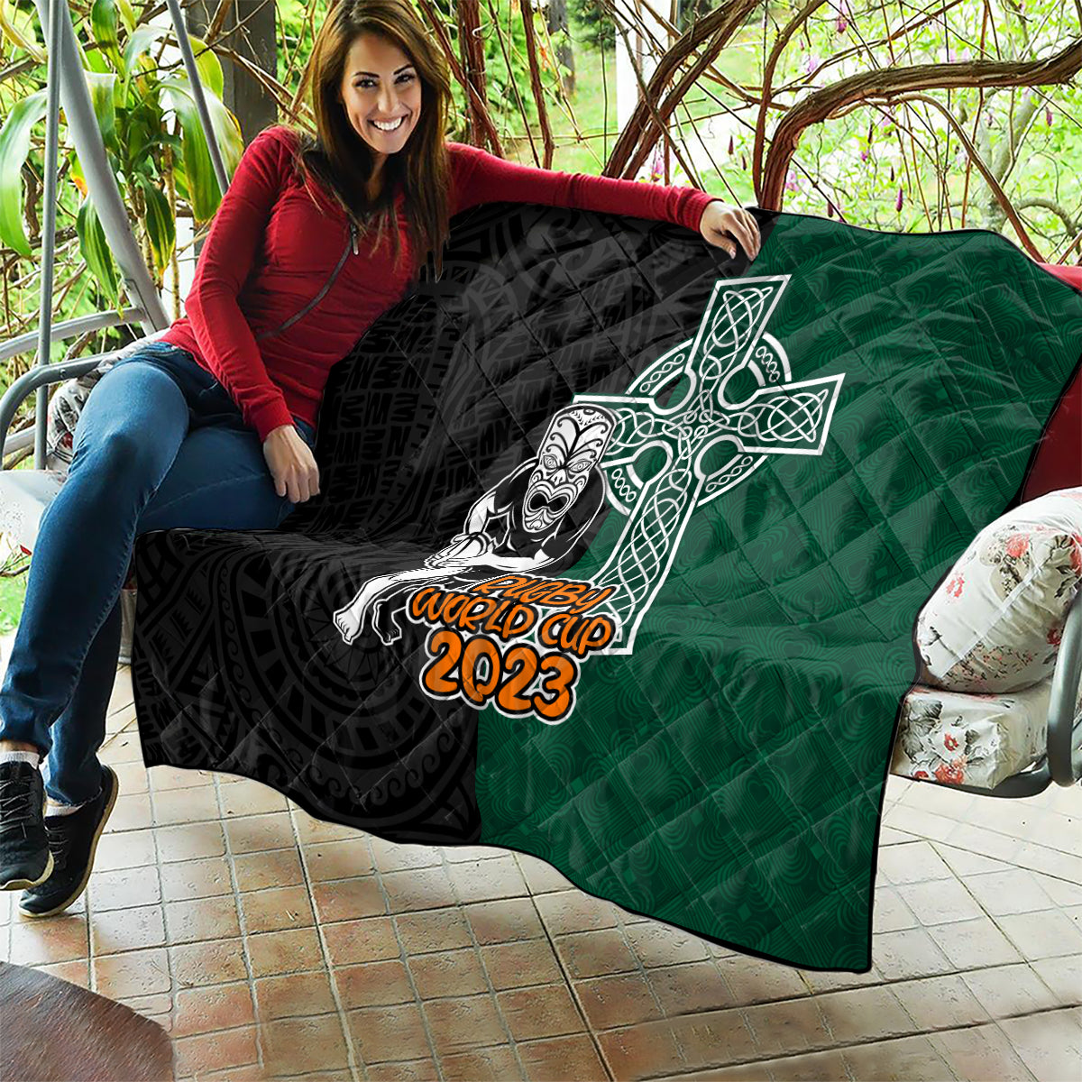 New Zealand Ireland Rugby Quilt Warrior Black Fern and Shamrocks World Cup 2023 - Wonder Print Shop