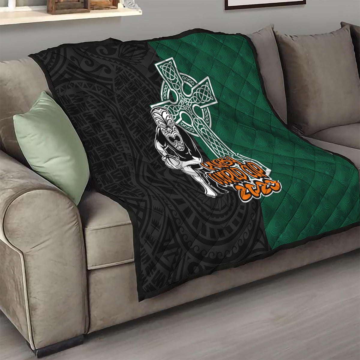 New Zealand Ireland Rugby Quilt Warrior Black Fern and Shamrocks World Cup 2023 - Wonder Print Shop