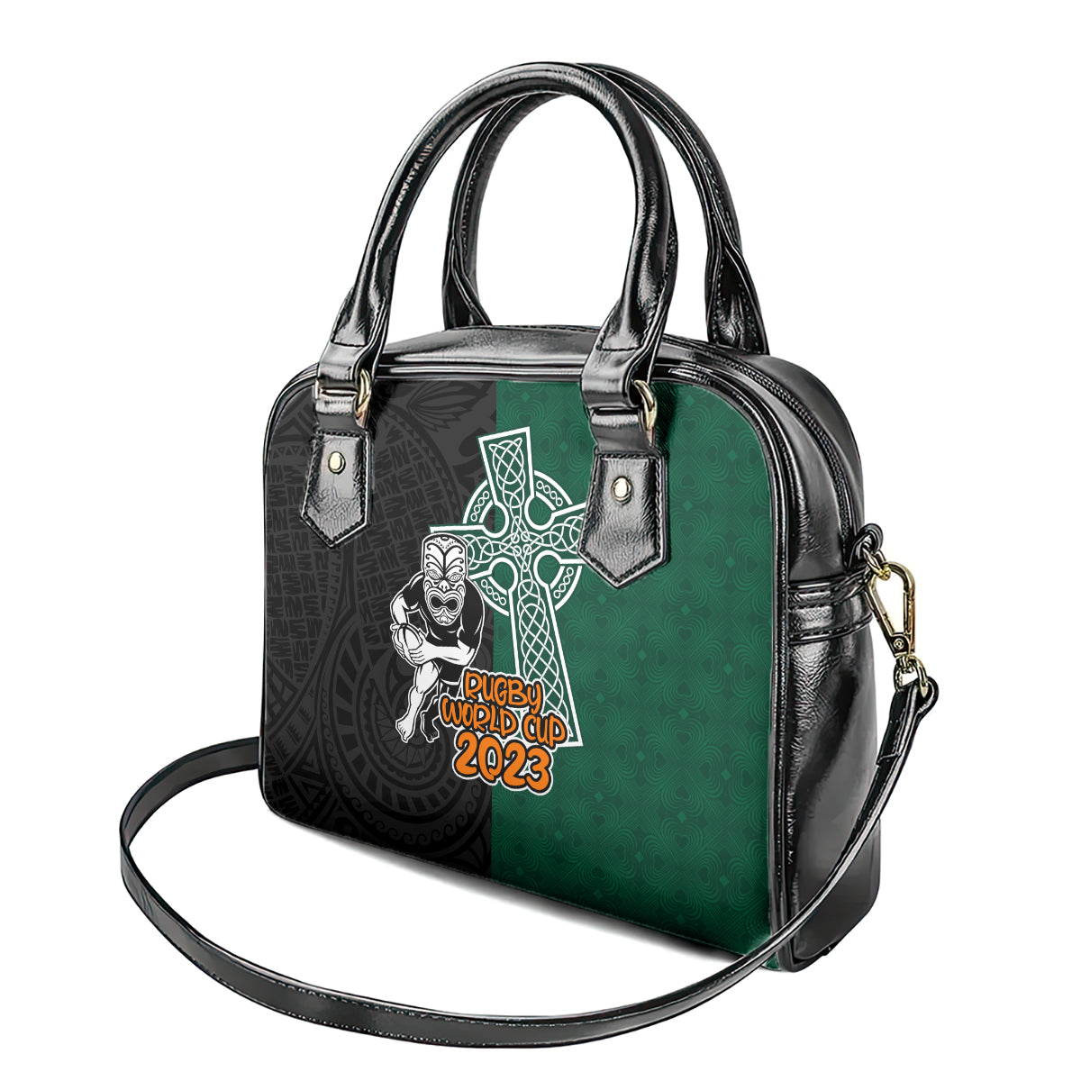new-zealand-ireland-rugby-shoulder-handbag-warrior-black-fern-and-shamrocks-world-cup-2023