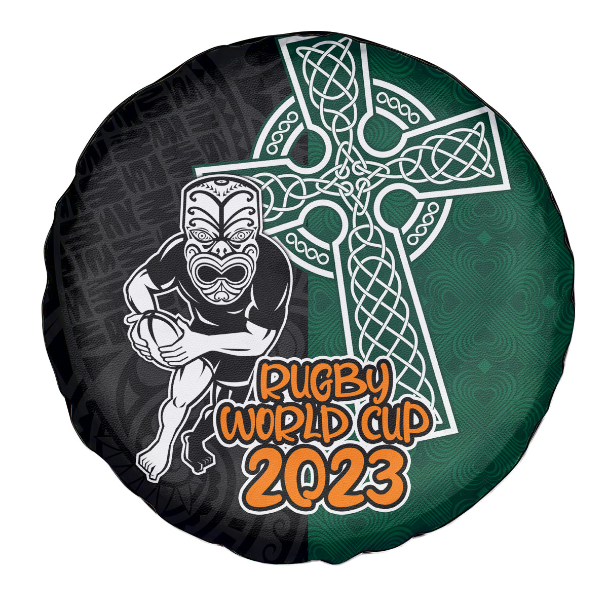 New Zealand Ireland Rugby Spare Tire Cover Warrior Black Fern and Shamrocks World Cup 2023 - Wonder Print Shop