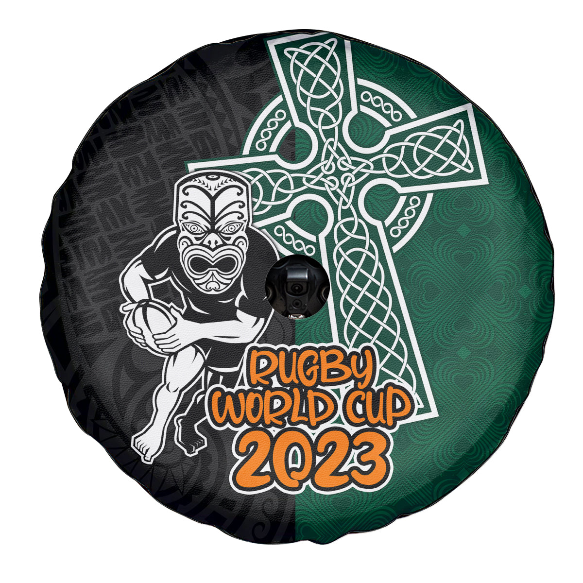 New Zealand Ireland Rugby Spare Tire Cover Warrior Black Fern and Shamrocks World Cup 2023 - Wonder Print Shop