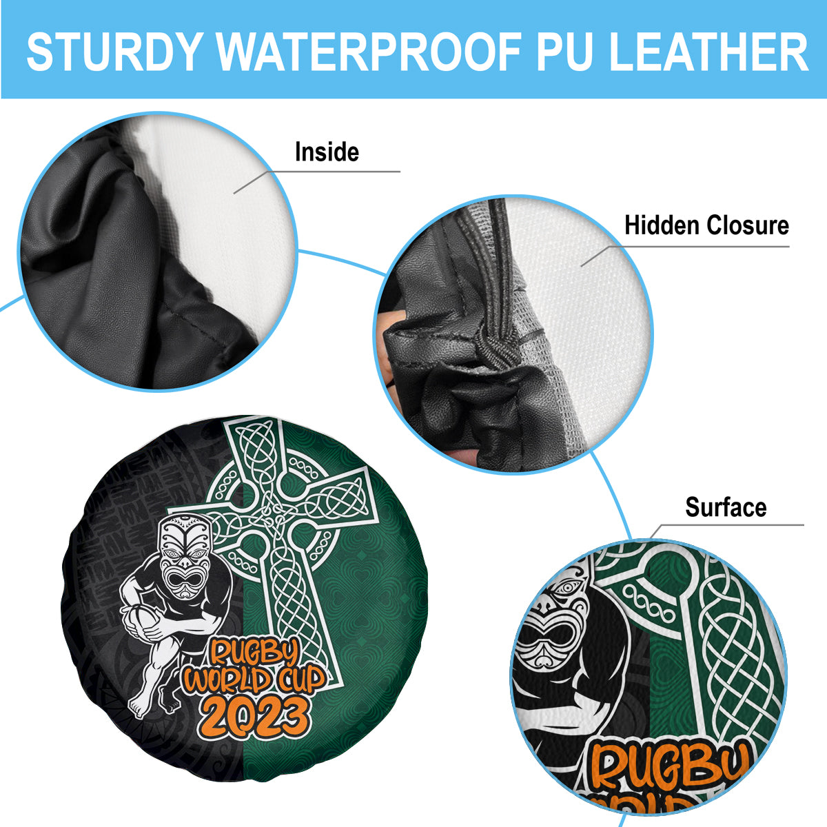 New Zealand Ireland Rugby Spare Tire Cover Warrior Black Fern and Shamrocks World Cup 2023 - Wonder Print Shop
