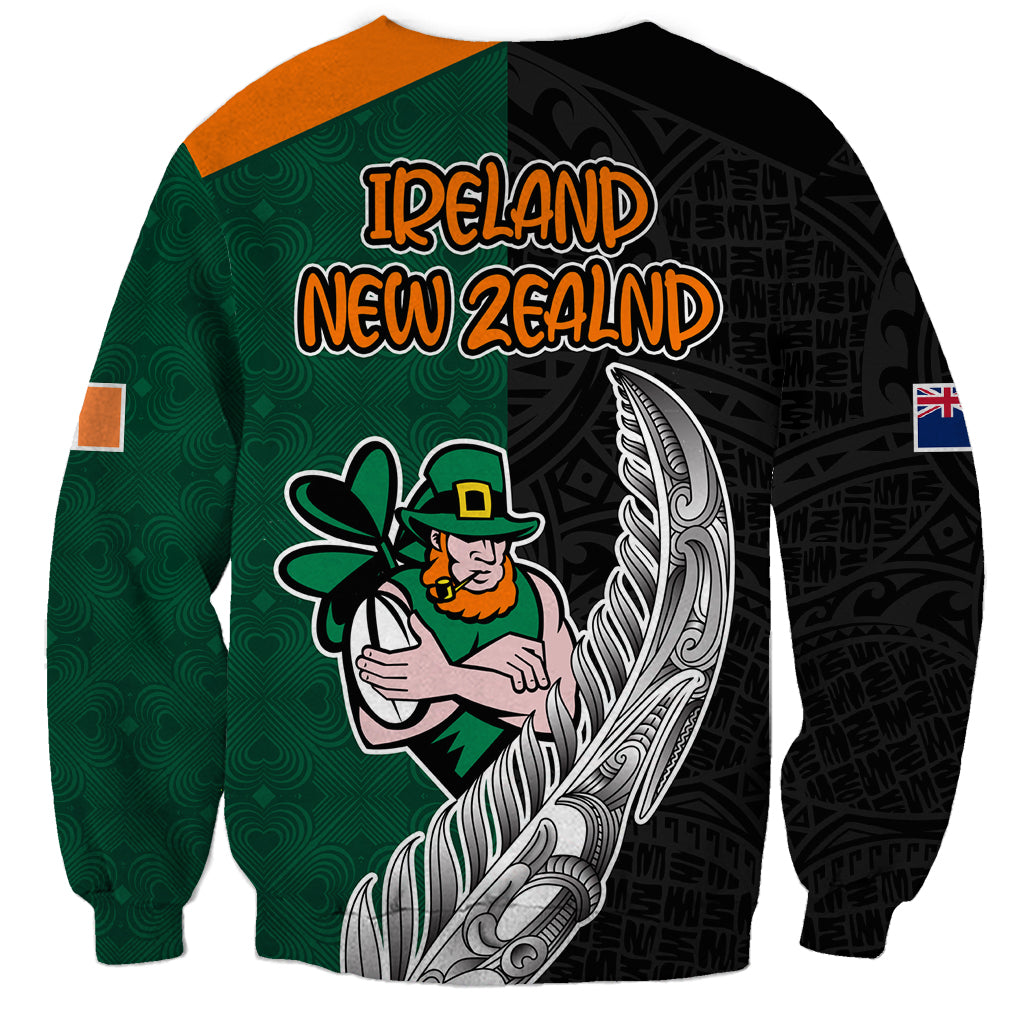 New Zealand Ireland Rugby Sweatshirt Warrior Black Fern and Shamrocks World Cup 2023 - Wonder Print Shop