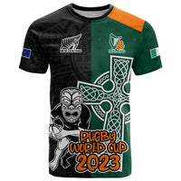 New Zealand Ireland Rugby T Shirt Warrior Black Fern and Shamrocks World Cup 2023 - Wonder Print Shop