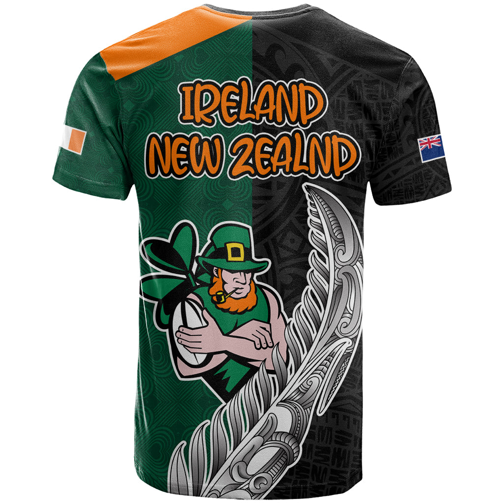 New Zealand Ireland Rugby T Shirt Warrior Black Fern and Shamrocks World Cup 2023 - Wonder Print Shop