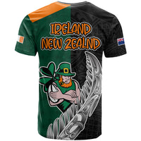 New Zealand Ireland Rugby T Shirt Warrior Black Fern and Shamrocks World Cup 2023 - Wonder Print Shop