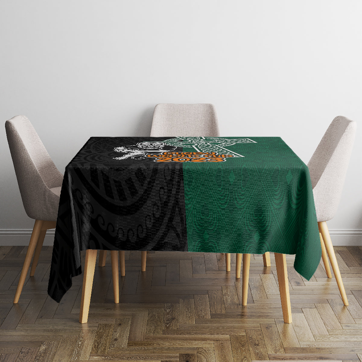 New Zealand Ireland Rugby Tablecloth Warrior Black Fern and Shamrocks World Cup 2023 - Wonder Print Shop