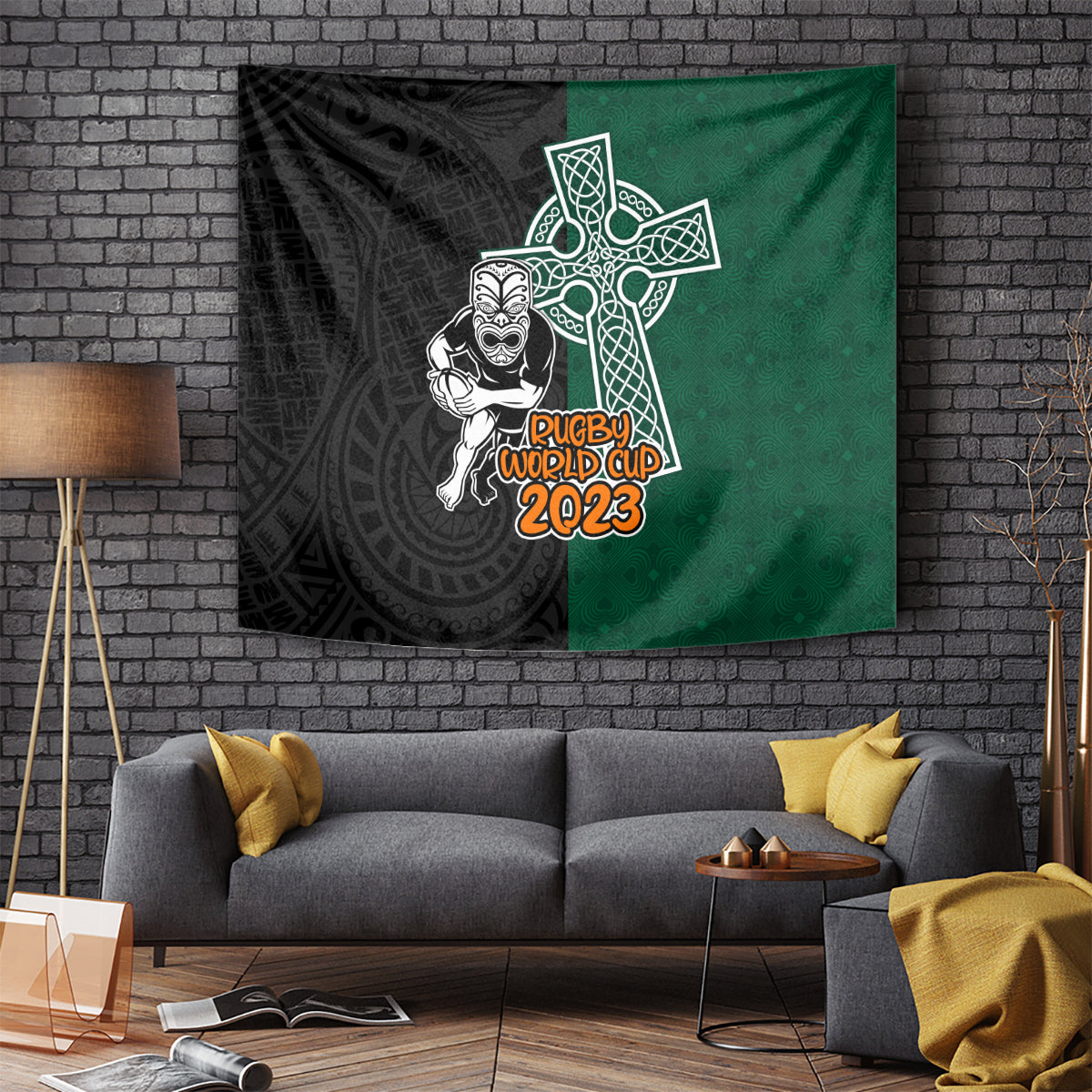 New Zealand Ireland Rugby Tapestry Warrior Black Fern and Shamrocks World Cup 2023 - Wonder Print Shop