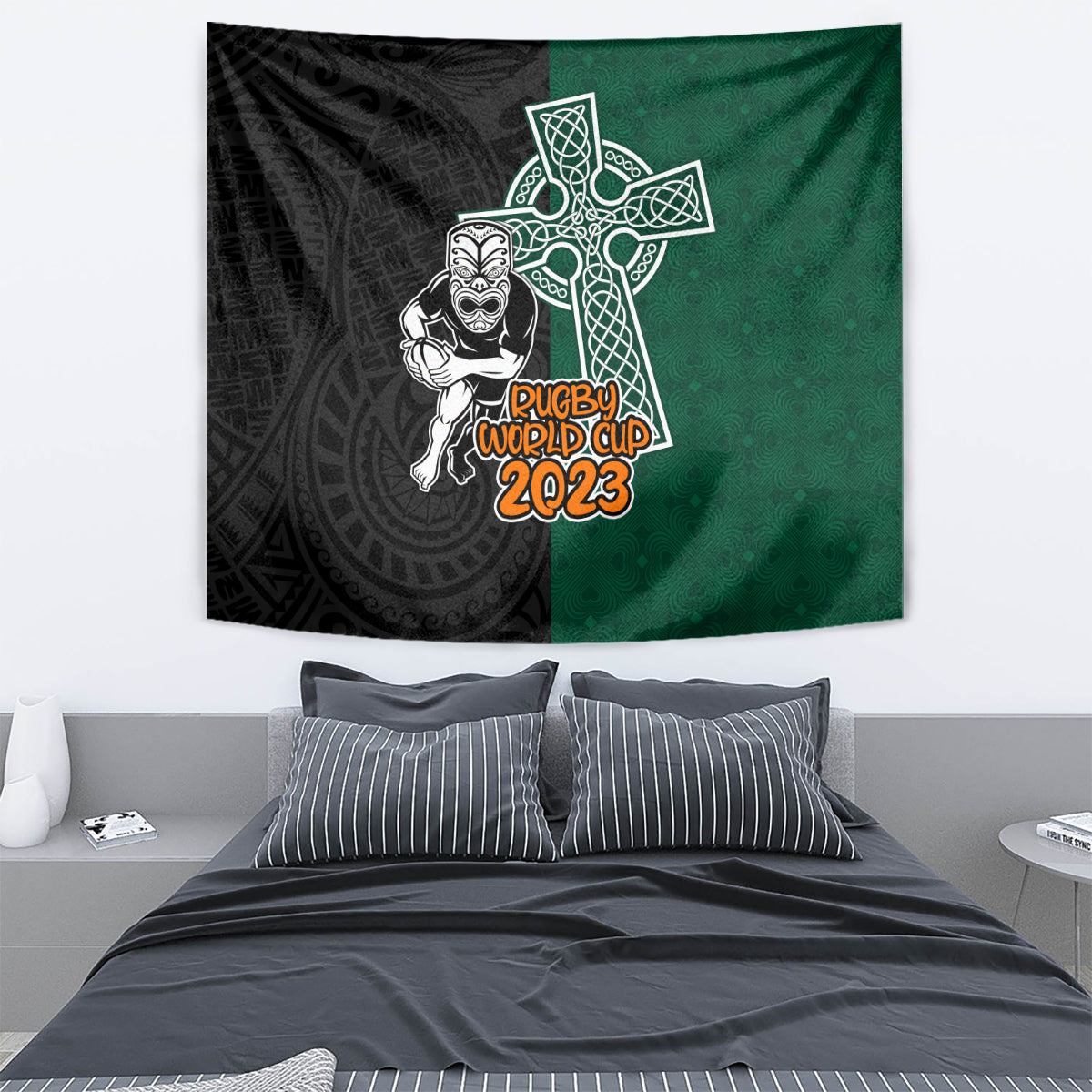New Zealand Ireland Rugby Tapestry Warrior Black Fern and Shamrocks World Cup 2023 - Wonder Print Shop