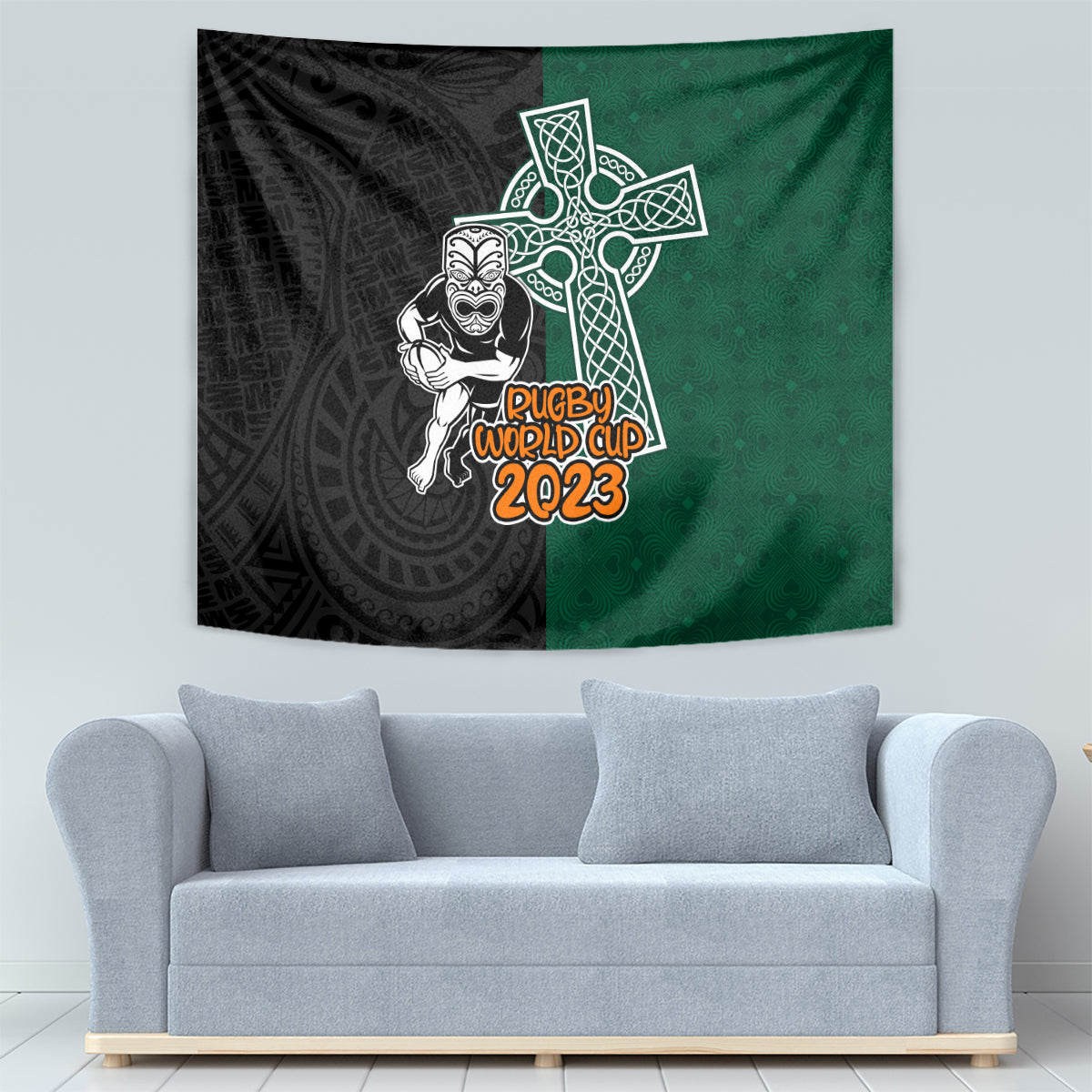 New Zealand Ireland Rugby Tapestry Warrior Black Fern and Shamrocks World Cup 2023 - Wonder Print Shop