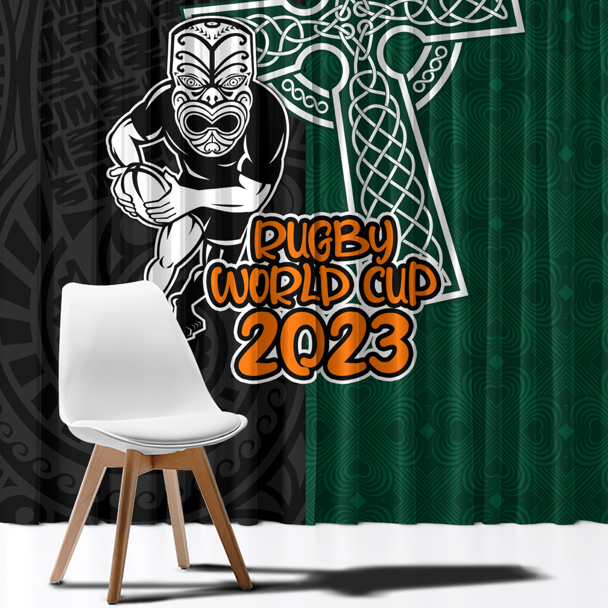 New Zealand Ireland Rugby Window Curtain Warrior Black Fern and Shamrocks World Cup 2023 - Wonder Print Shop