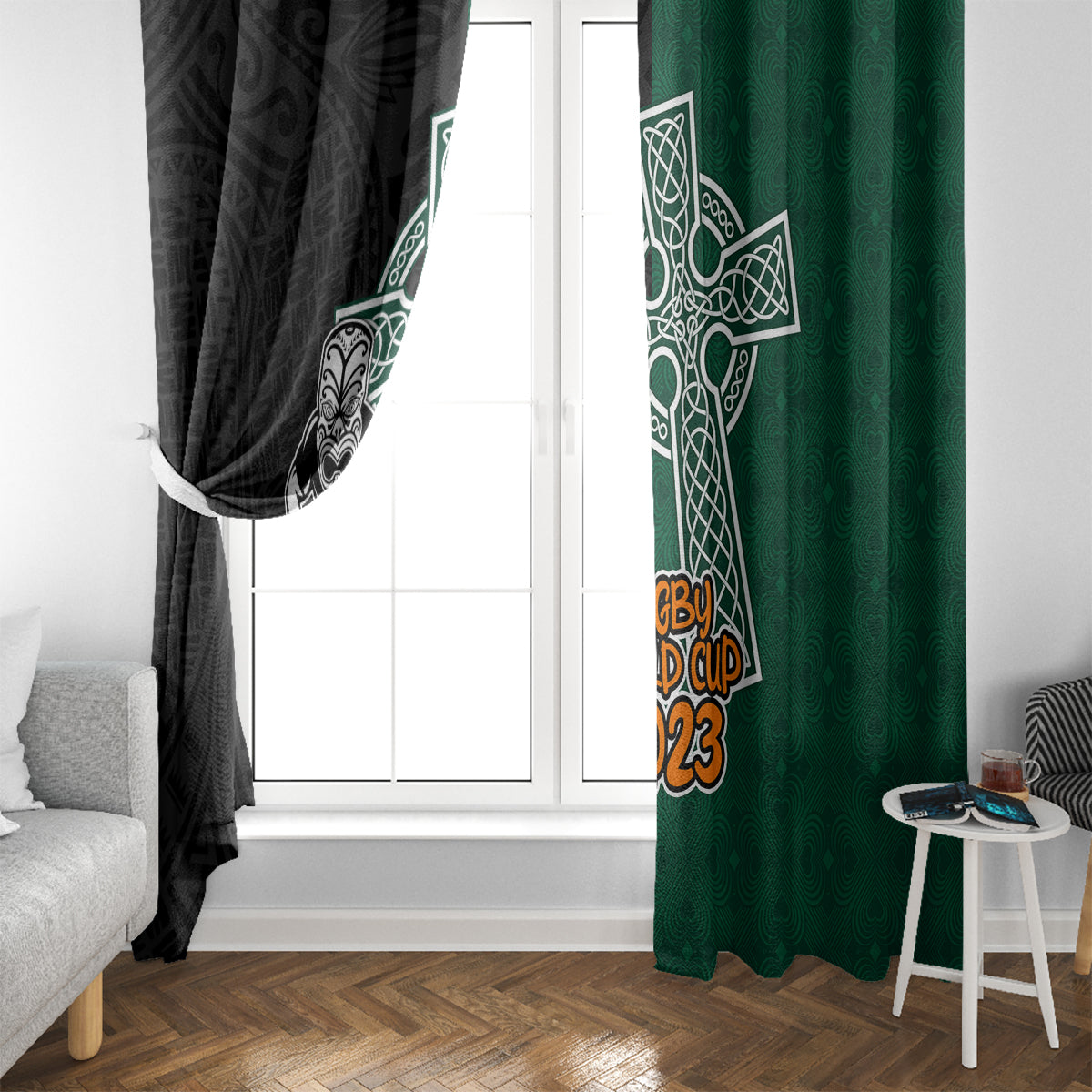 New Zealand Ireland Rugby Window Curtain Warrior Black Fern and Shamrocks World Cup 2023 - Wonder Print Shop