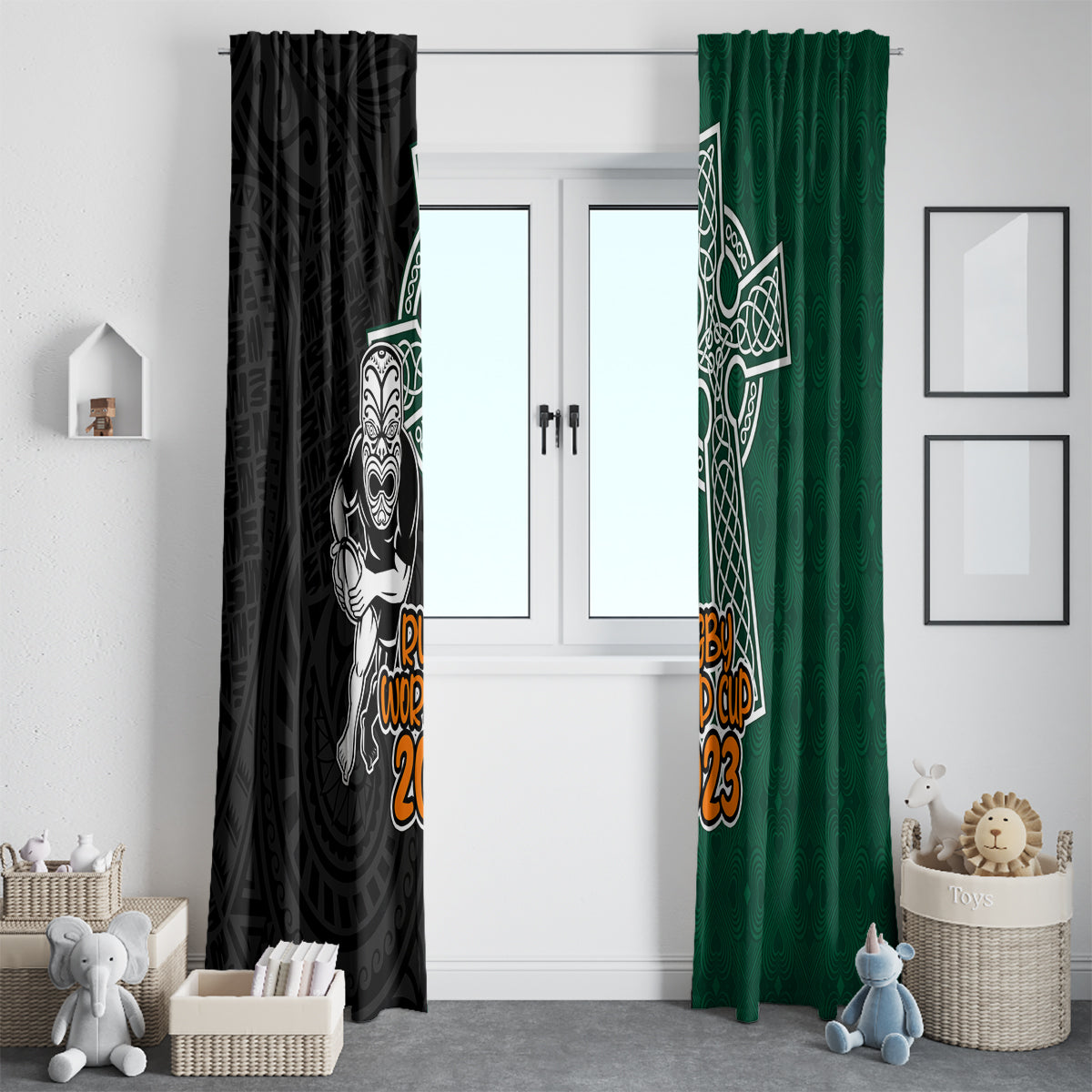 New Zealand Ireland Rugby Window Curtain Warrior Black Fern and Shamrocks World Cup 2023 - Wonder Print Shop