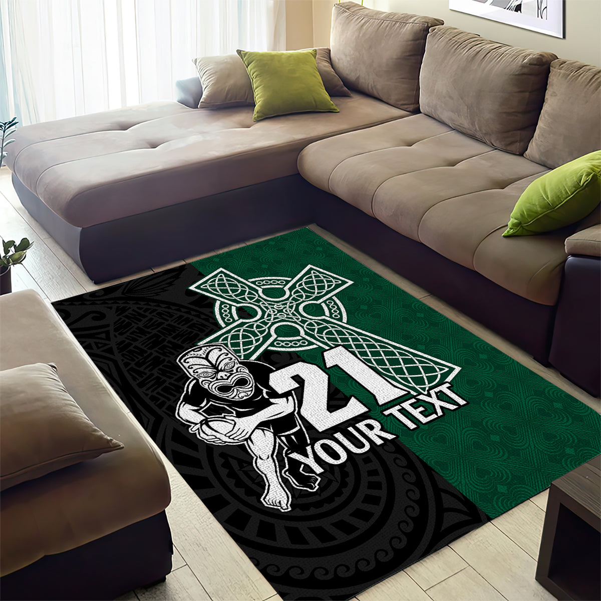 Custom New Zealand Ireland Rugby Area Rug Warrior Black Fern and Shamrocks World Cup 2023 LT9 - Wonder Print Shop