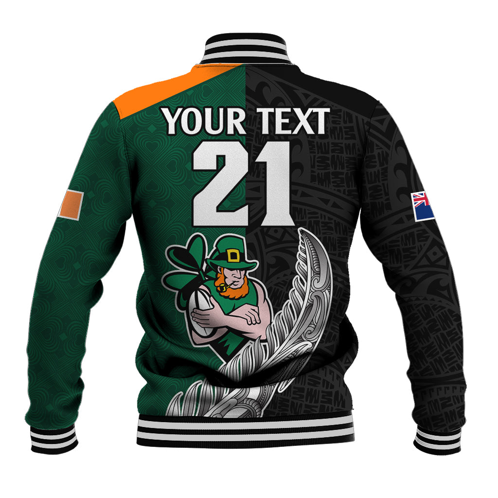 Custom New Zealand Ireland Rugby Baseball Jacket Warrior Black Fern and Shamrocks World Cup 2023 LT9 - Wonder Print Shop