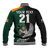 Custom New Zealand Ireland Rugby Baseball Jacket Warrior Black Fern and Shamrocks World Cup 2023 LT9 - Wonder Print Shop