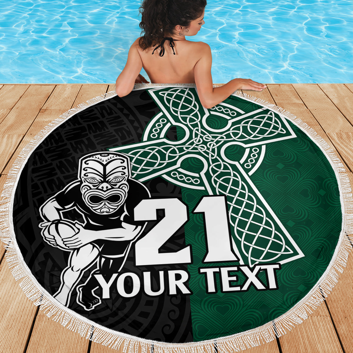 Custom New Zealand Ireland Rugby Beach Blanket Warrior Black Fern and Shamrocks World Cup 2023 LT9 - Wonder Print Shop