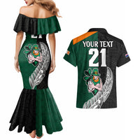 Custom New Zealand Ireland Rugby Couples Matching Mermaid Dress and Hawaiian Shirt Warrior Black Fern and Shamrocks World Cup 2023 LT9 - Wonder Print Shop