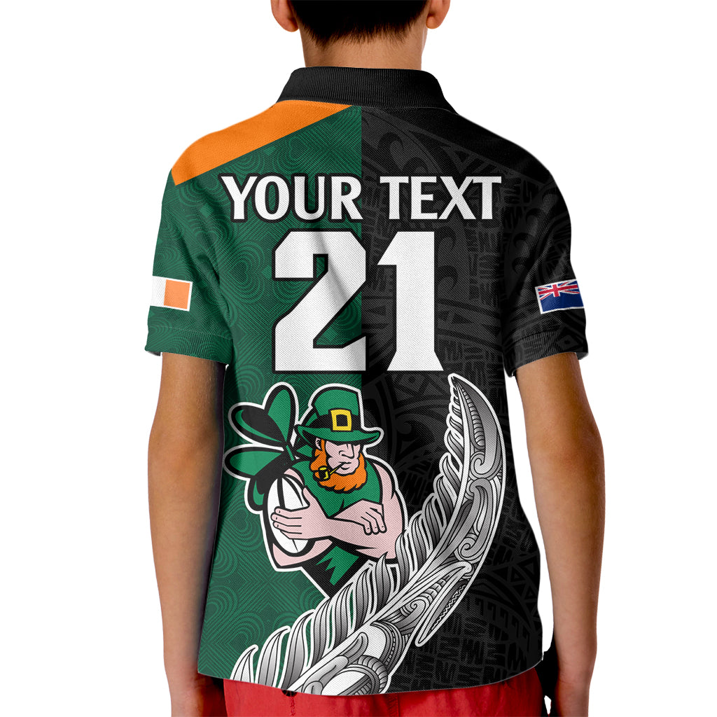 Custom New Zealand Ireland Rugby Kid Polo Shirt Warrior Black Fern and Shamrocks World Cup 2023 - Wonder Print Shop