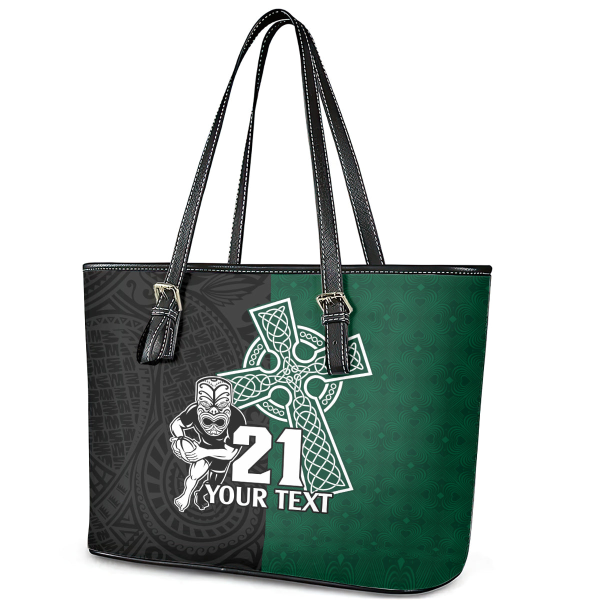Custom New Zealand Ireland Rugby Leather Tote Bag Warrior Black Fern and Shamrocks World Cup 2023 - Wonder Print Shop