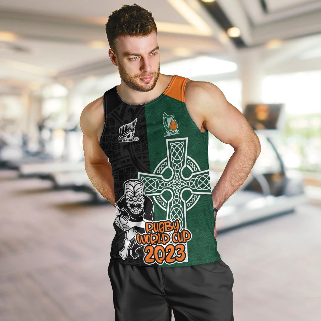 Custom New Zealand Ireland Rugby Men Tank Top Warrior Black Fern and Shamrocks World Cup 2023 - Wonder Print Shop