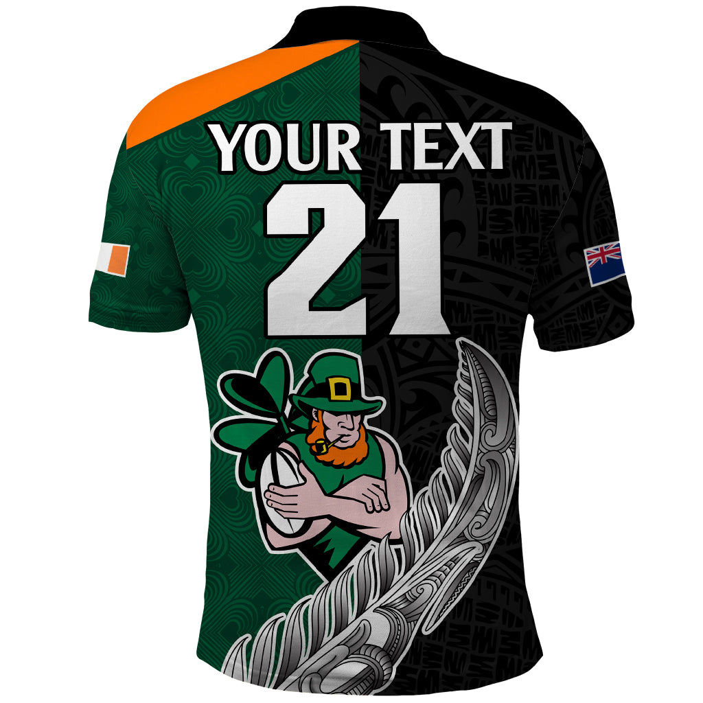Custom New Zealand Ireland Rugby Polo Shirt Warrior Black Fern and Shamrocks World Cup 2023 - Wonder Print Shop