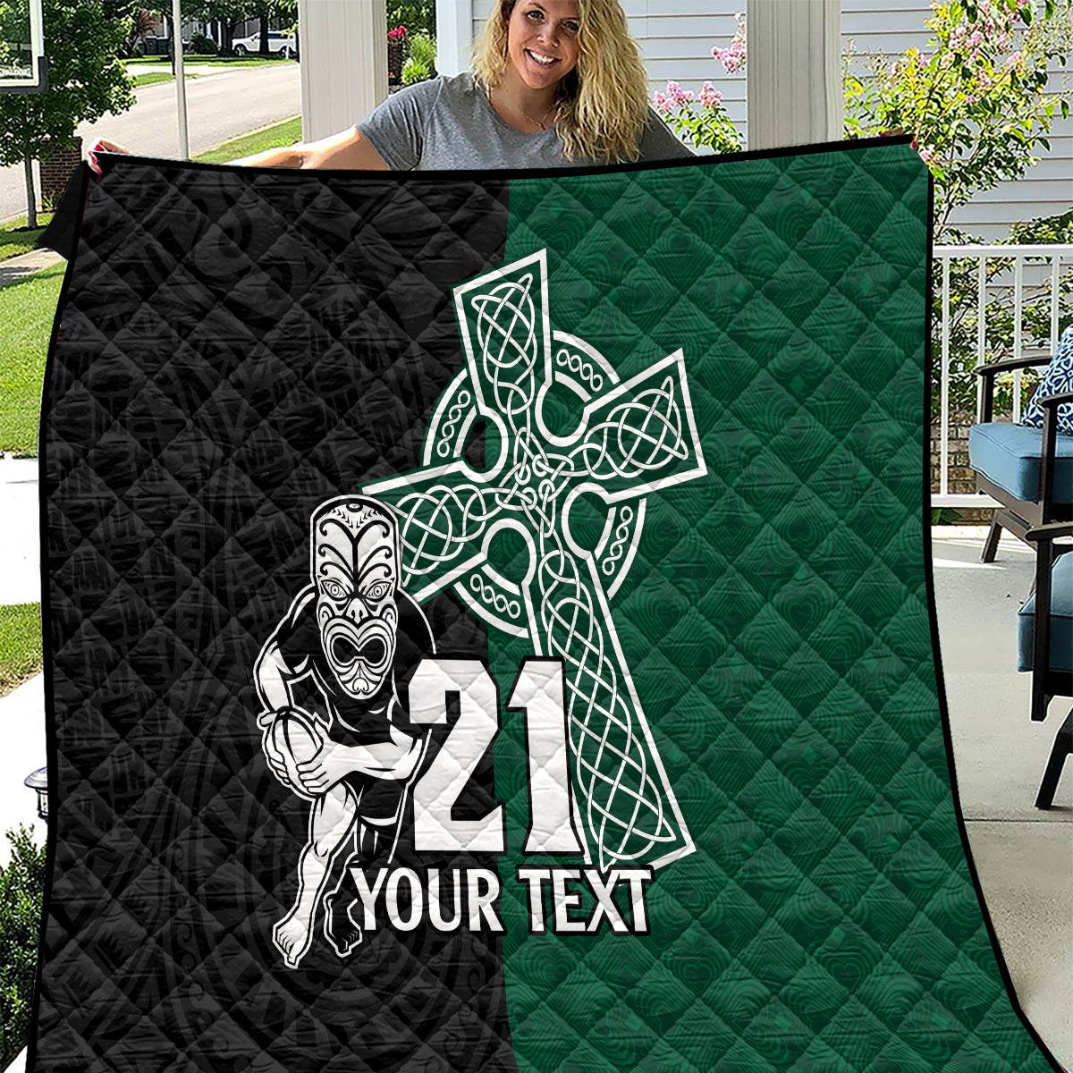 Custom New Zealand Ireland Rugby Quilt Warrior Black Fern and Shamrocks World Cup 2023 - Wonder Print Shop