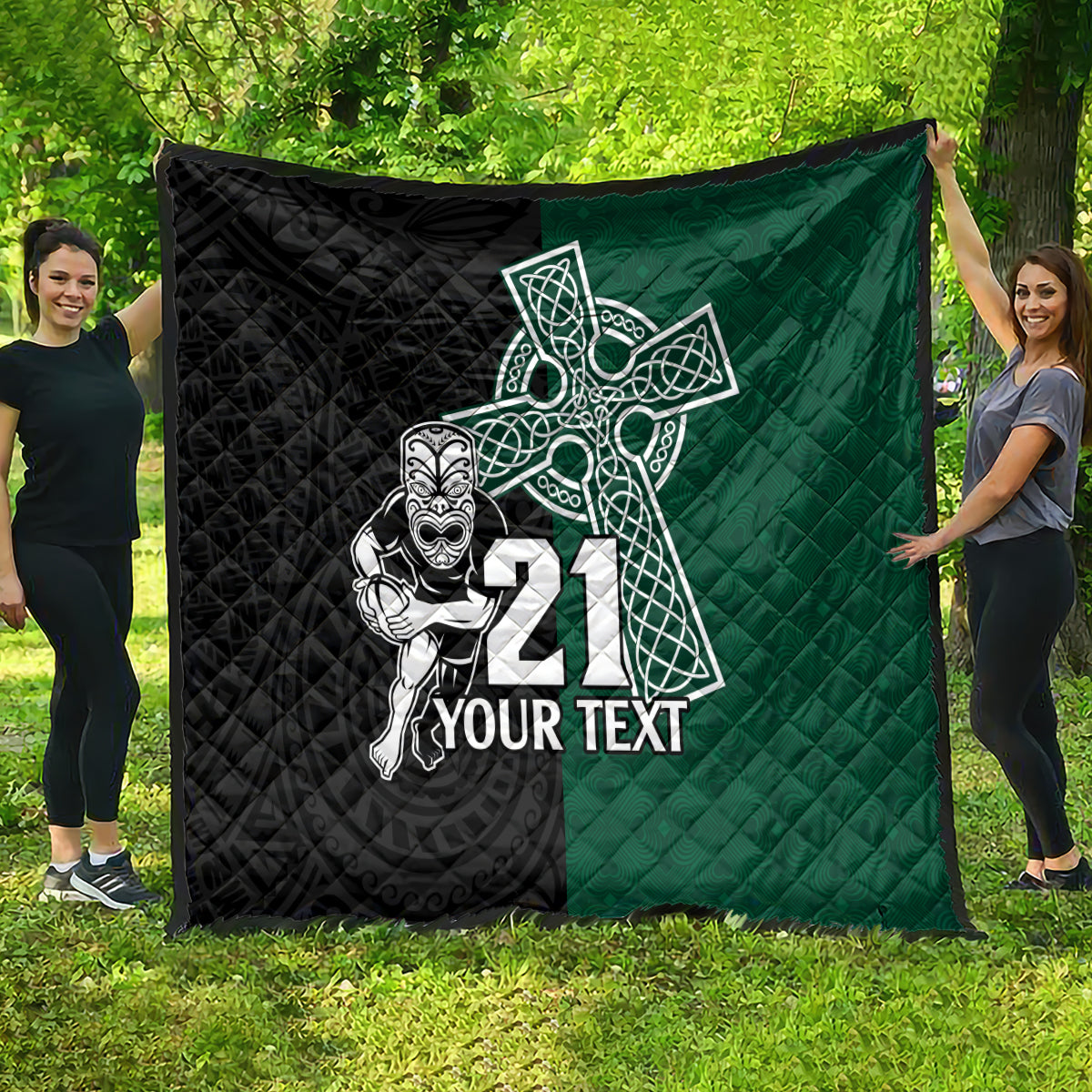 Custom New Zealand Ireland Rugby Quilt Warrior Black Fern and Shamrocks World Cup 2023 - Wonder Print Shop