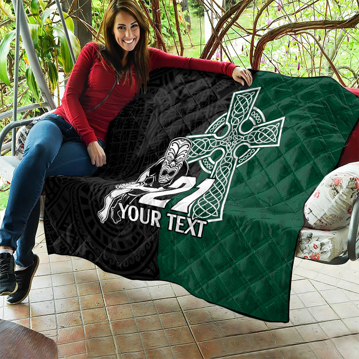 Custom New Zealand Ireland Rugby Quilt Warrior Black Fern and Shamrocks World Cup 2023 - Wonder Print Shop