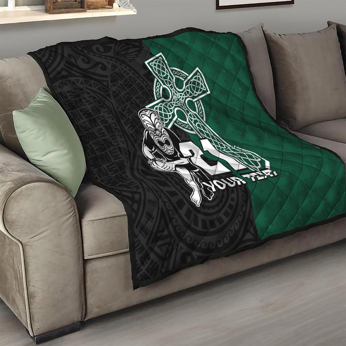 Custom New Zealand Ireland Rugby Quilt Warrior Black Fern and Shamrocks World Cup 2023 - Wonder Print Shop