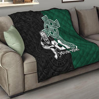 Custom New Zealand Ireland Rugby Quilt Warrior Black Fern and Shamrocks World Cup 2023 - Wonder Print Shop