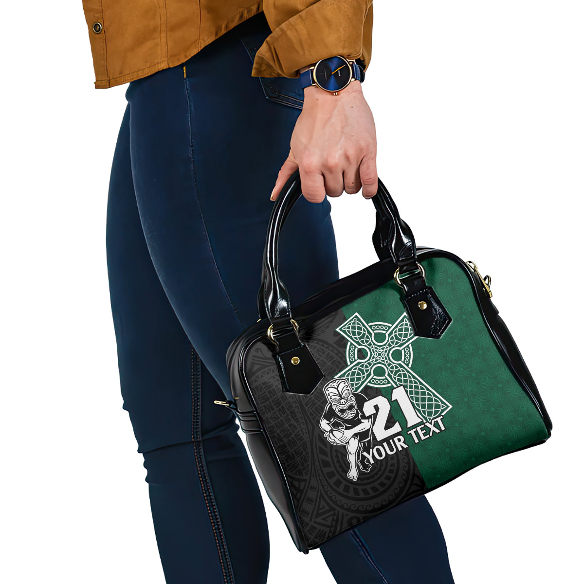 custom-new-zealand-ireland-rugby-shoulder-handbag-warrior-black-fern-and-shamrocks-world-cup-2023