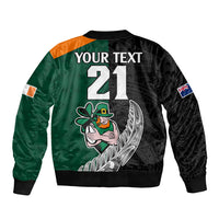 Custom New Zealand Ireland Rugby Sleeve Zip Bomber Jacket Warrior Black Fern and Shamrocks World Cup 2023 - Wonder Print Shop