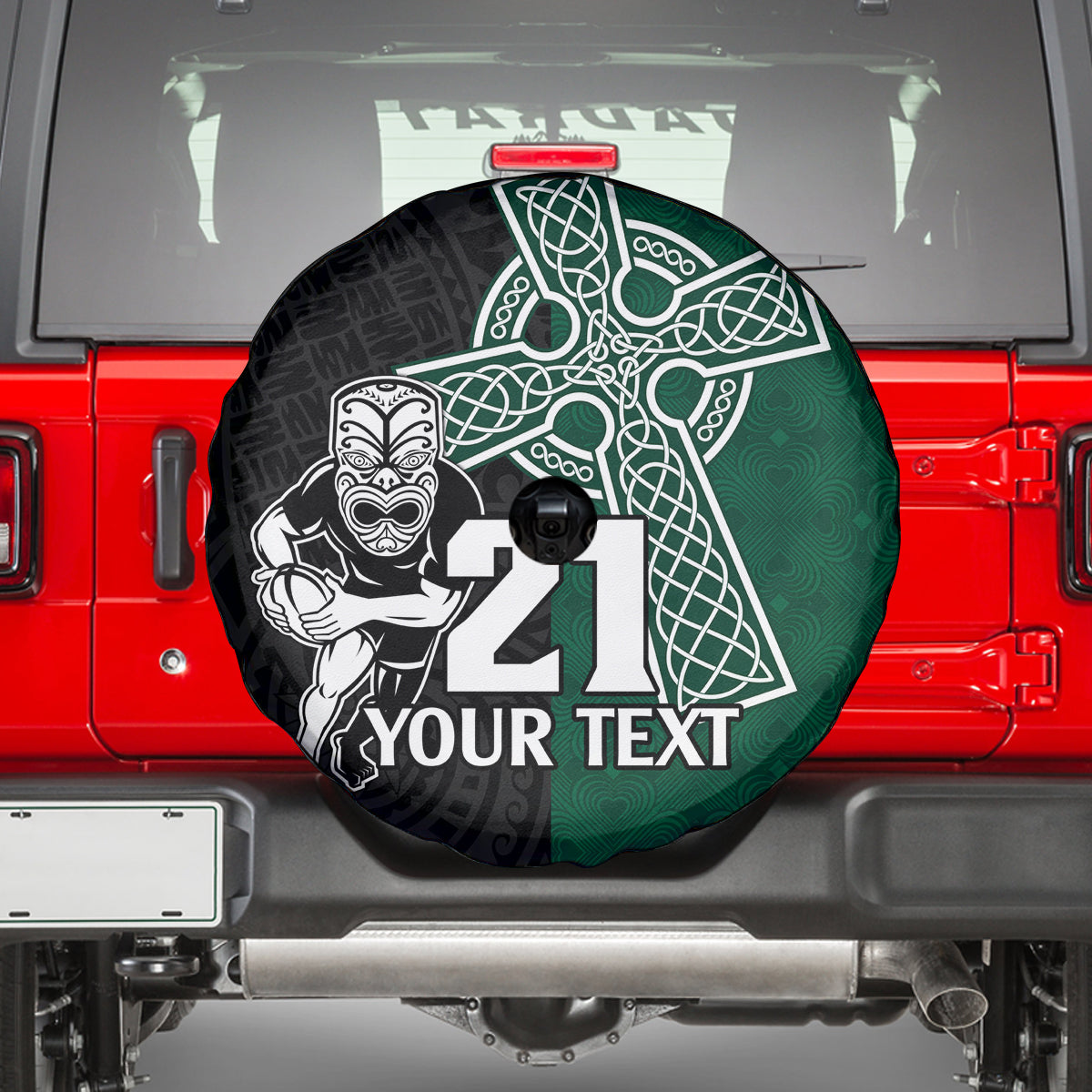 Custom New Zealand Ireland Rugby Spare Tire Cover Warrior Black Fern and Shamrocks World Cup 2023 - Wonder Print Shop