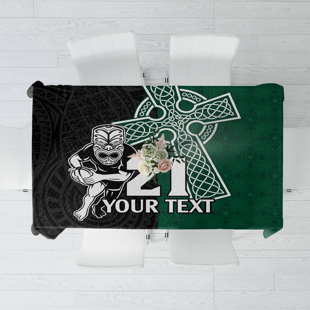 Custom New Zealand Ireland Rugby Tablecloth Warrior Black Fern and Shamrocks World Cup 2023 - Wonder Print Shop