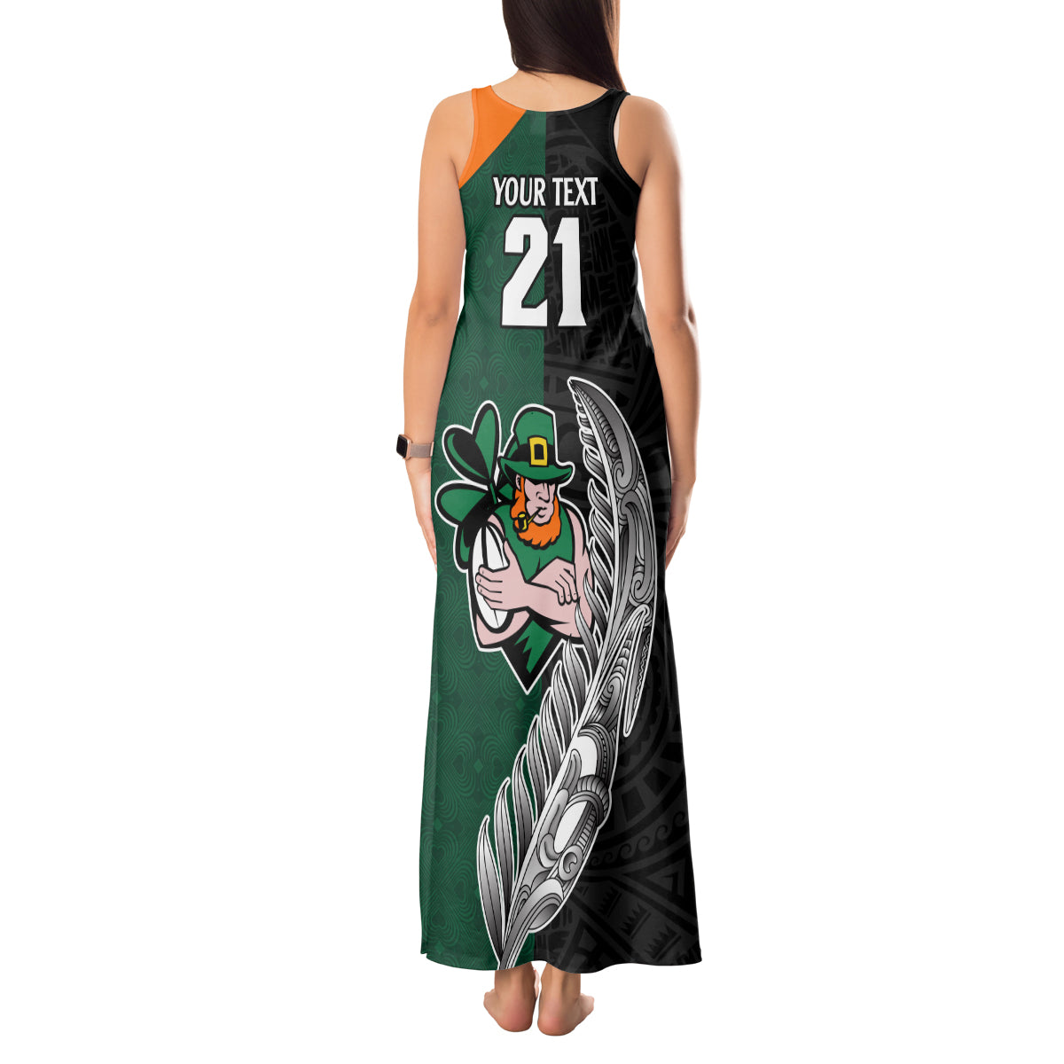 Custom New Zealand Ireland Rugby Tank Maxi Dress Warrior Black Fern and Shamrocks World Cup 2023 - Wonder Print Shop