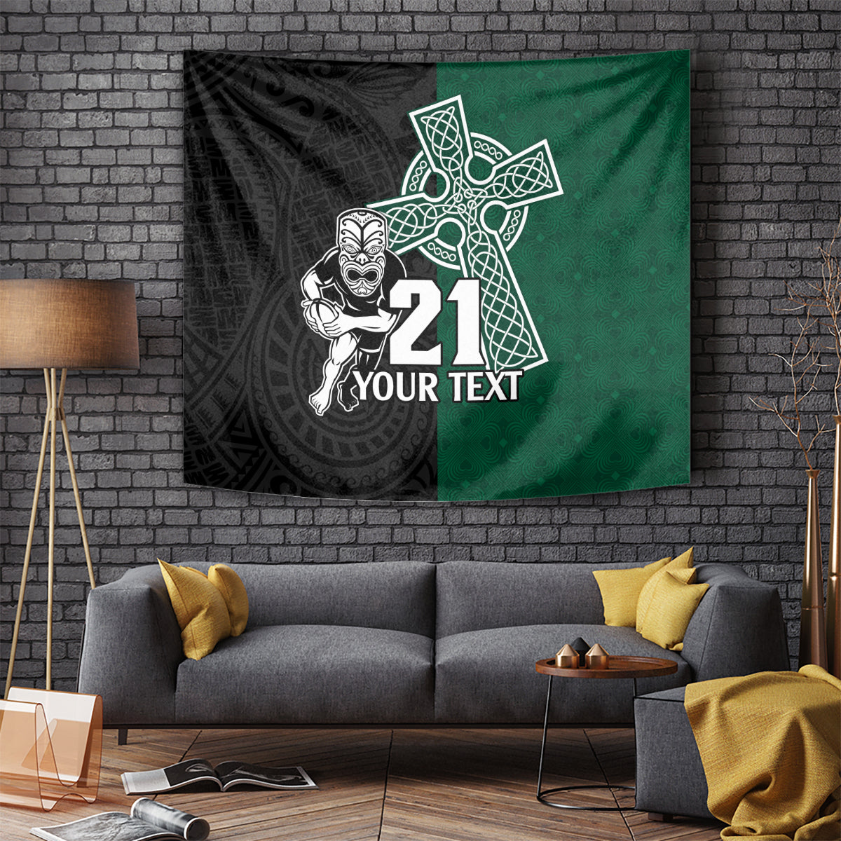Custom New Zealand Ireland Rugby Tapestry Warrior Black Fern and Shamrocks World Cup 2023 - Wonder Print Shop