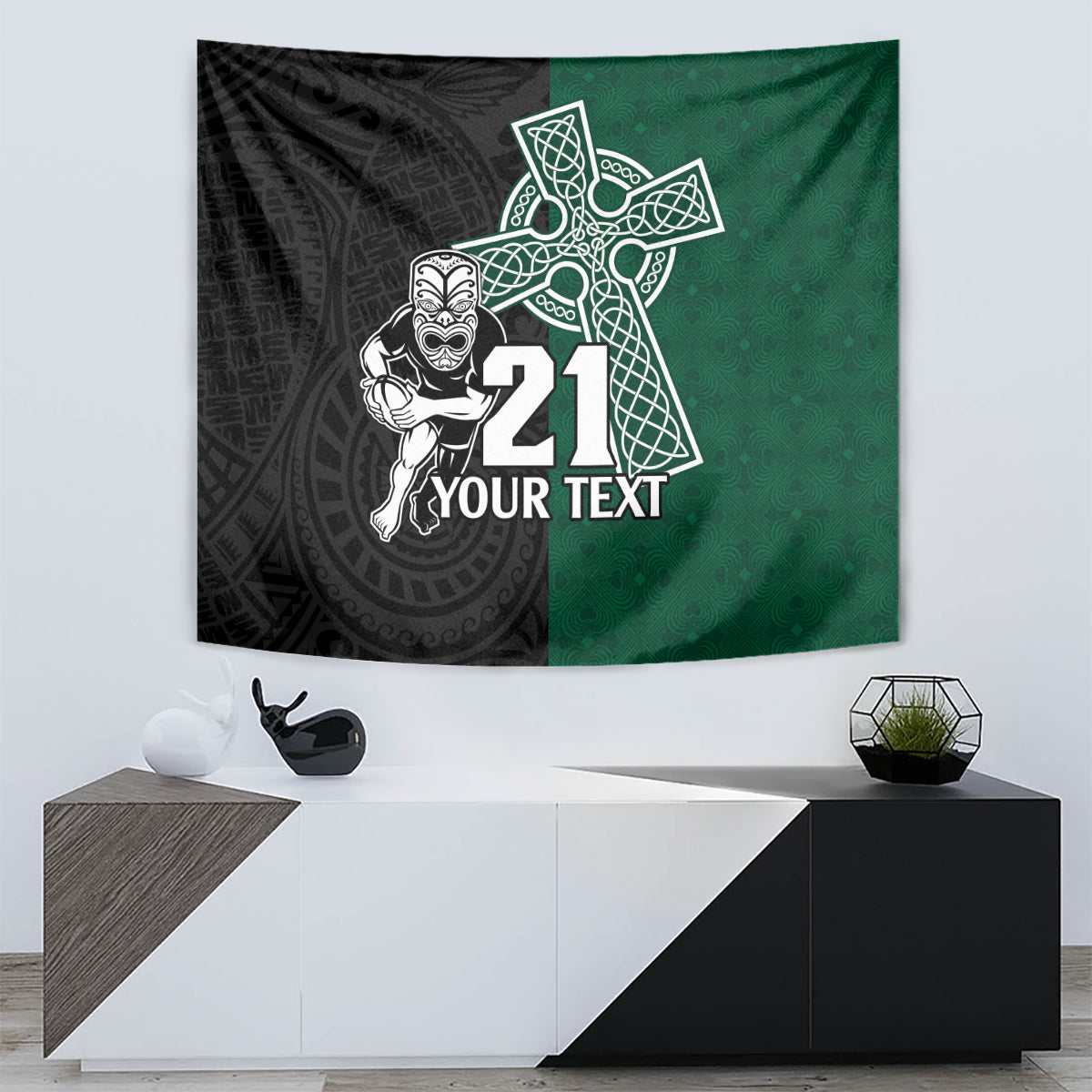 Custom New Zealand Ireland Rugby Tapestry Warrior Black Fern and Shamrocks World Cup 2023 - Wonder Print Shop