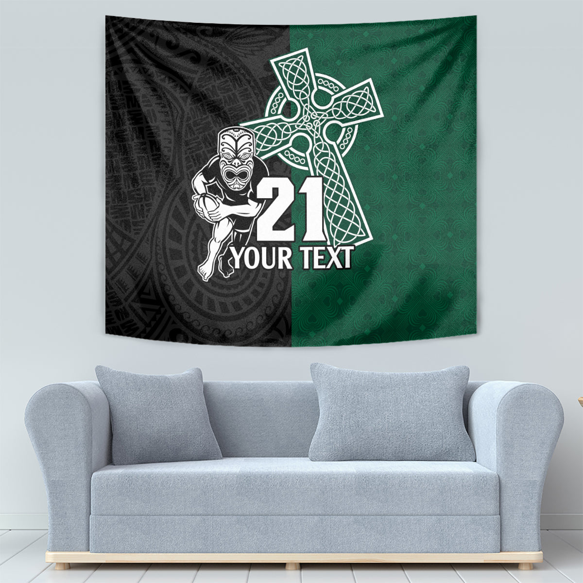 Custom New Zealand Ireland Rugby Tapestry Warrior Black Fern and Shamrocks World Cup 2023 - Wonder Print Shop