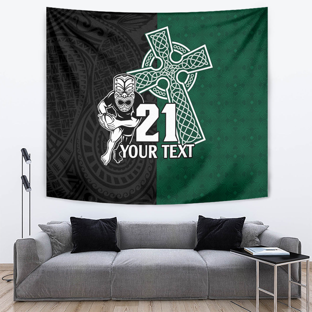 Custom New Zealand Ireland Rugby Tapestry Warrior Black Fern and Shamrocks World Cup 2023 - Wonder Print Shop
