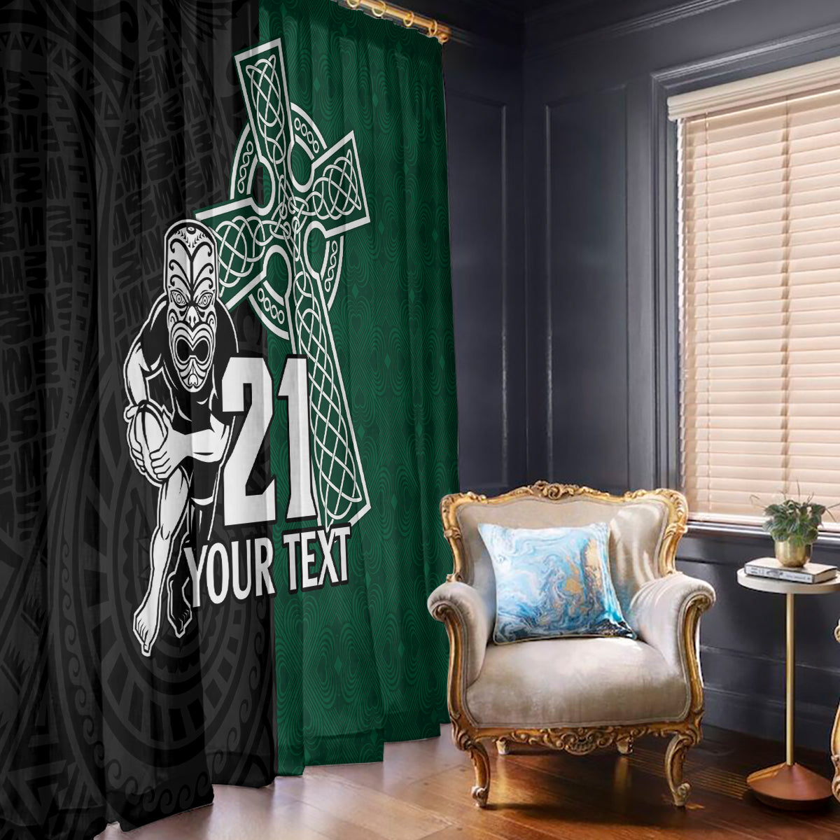 Custom New Zealand Ireland Rugby Window Curtain Warrior Black Fern and Shamrocks World Cup 2023 - Wonder Print Shop