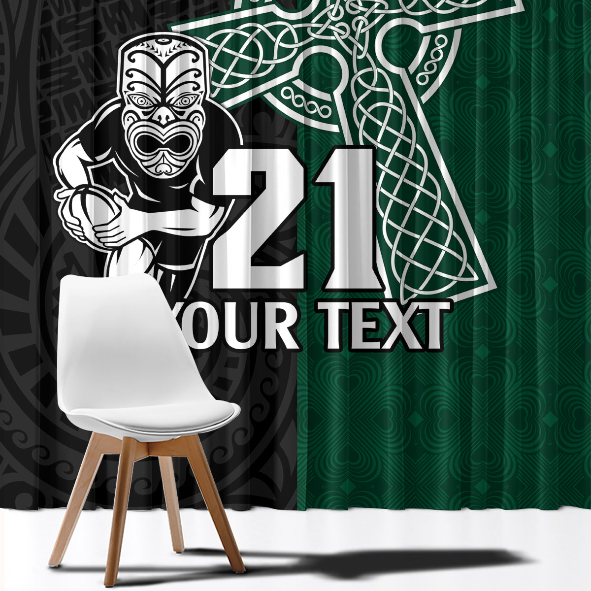 Custom New Zealand Ireland Rugby Window Curtain Warrior Black Fern and Shamrocks World Cup 2023 - Wonder Print Shop